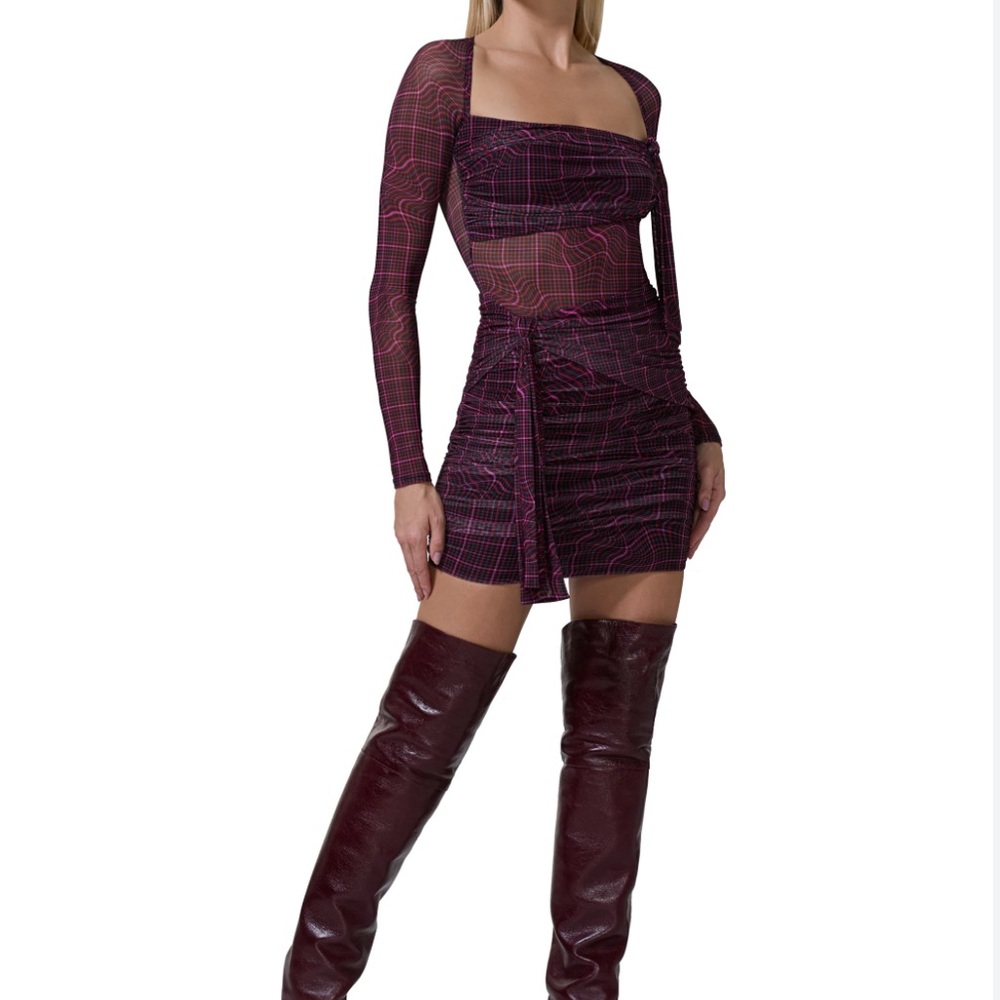 NWT AFRM Kylie Twisted Plaid Chic Long Sleeve Plaid Kylie Dress
